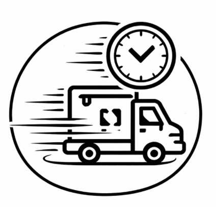 Icon of a delivery truck with a clock above it, symbolizing time-sensitive shipping.