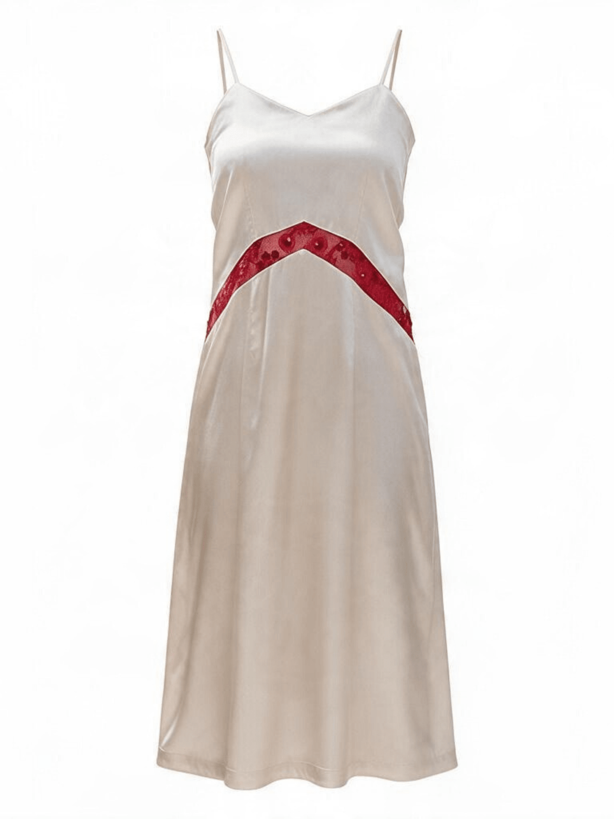 The Slip Dress by La' Agra in cream and red: a sleek, modern silhouette with artisan-crafted detail, easy to style up or down for evenings and weddings.