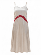 The Slip Dress by La' Agra in cream and red: a sleek, modern silhouette with artisan-crafted detail, easy to style up or down for evenings and weddings.