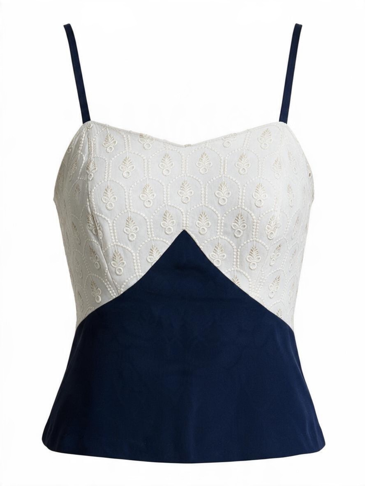 Flat lay of a white mirror top with blue georgette 