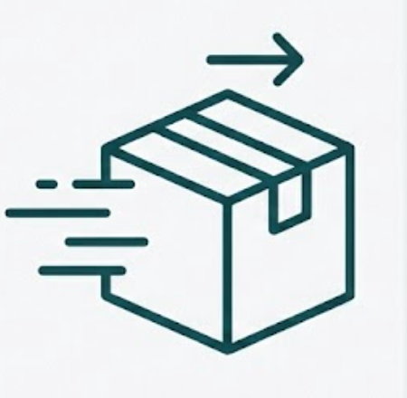 Icon of a box with an arrow indicating movement on a white background