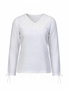 Shop the white linen top with mirror work from La' Agra. A breathable, handcrafted Indo-western top with shisha detail, easy to dress up or down.