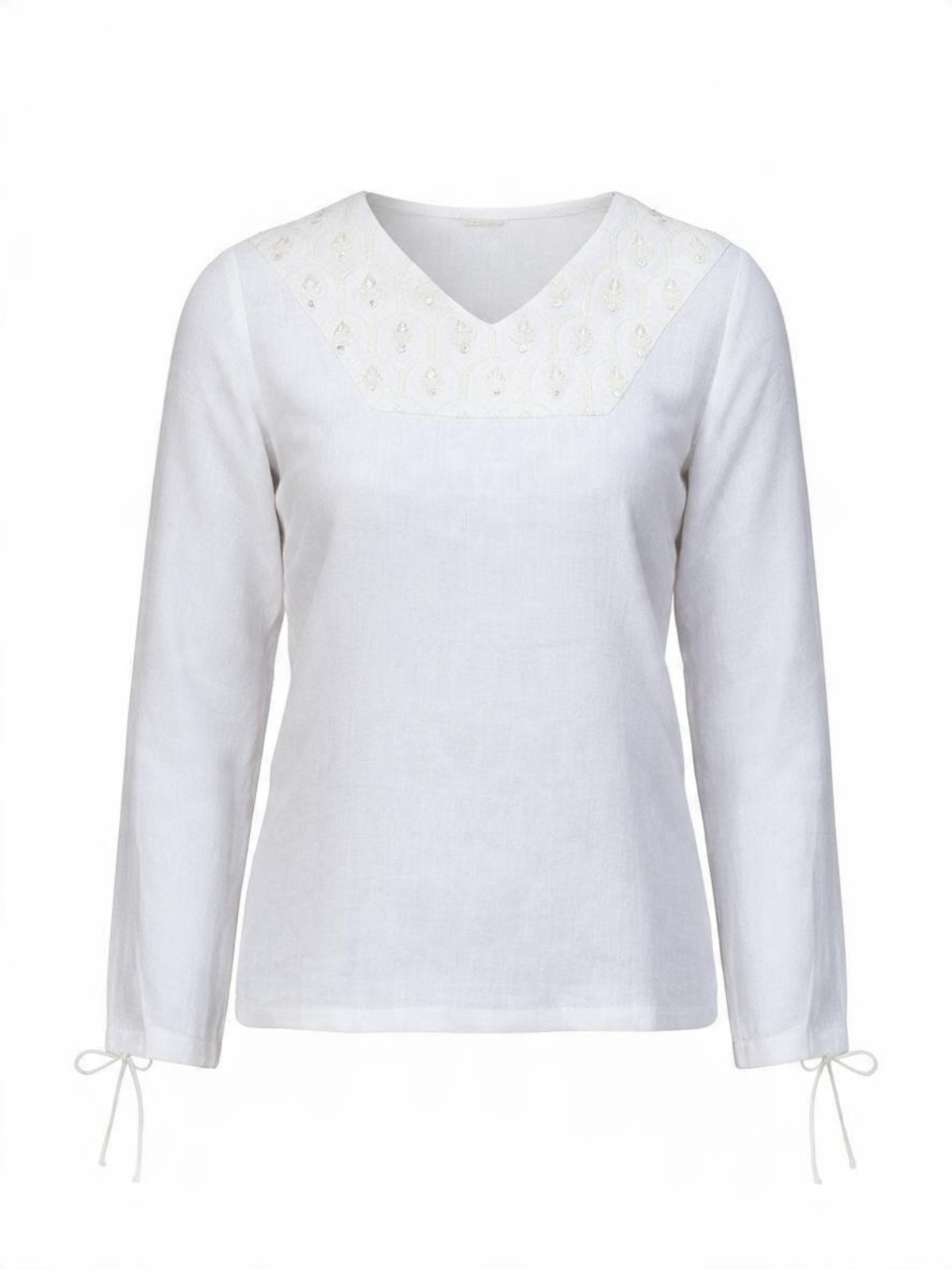 Shop the white linen top with mirror work from La' Agra. A breathable, handcrafted Indo-western top with shisha detail, easy to dress up or down.