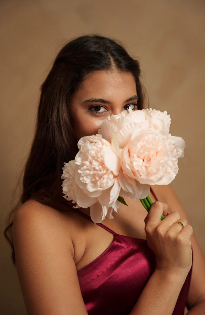 Red Slip dress + Pink Flowers
